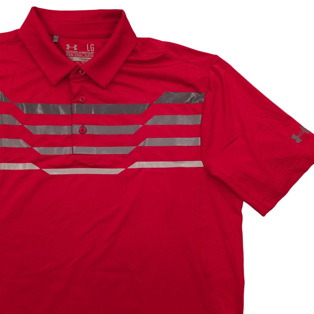 Under Armour Coldblack Birdie Polo Shirt Shadow Wood Logo Striped Red Mens Large